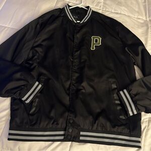 Primitive Black Varsity Jacket with Gray Stripes